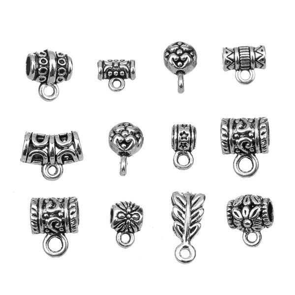 

20pcs/bag antique silver color bail beads for bracelets pendant necklace connectors for diy jewelry making accessories f800, Blue;slivery