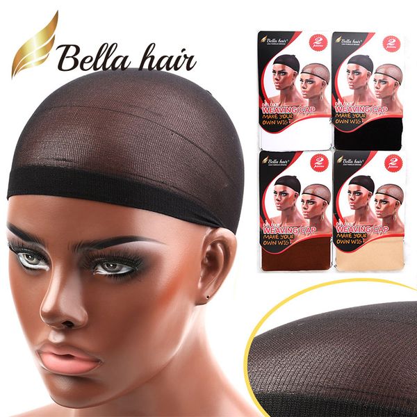 

bella hair professional weaving caps for making wig soft mesh wigs cap and nylon wig caps 2 pieces one bag 4 different color, Black;brown
