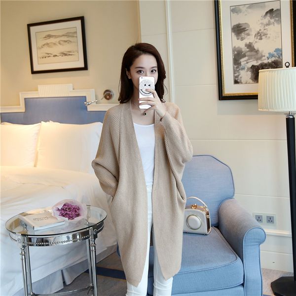 

abay korea autumn solid cardigan sweater bat sleeve large size long loose solid color knit cardigan office jacket sweater t132, White;black