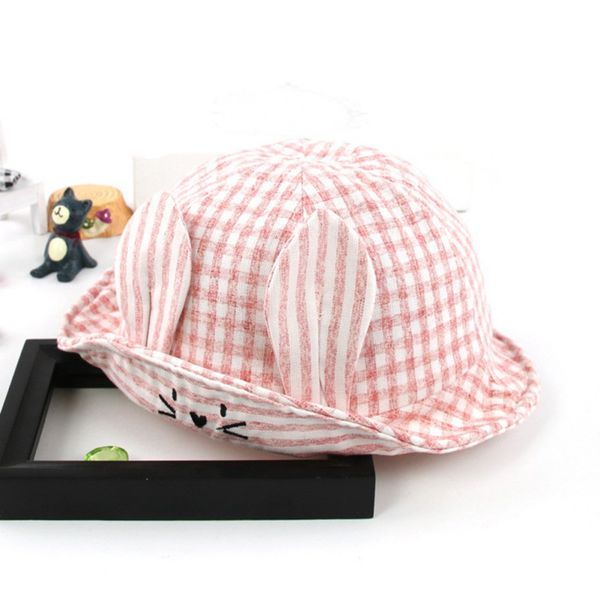

kids boys girls hats vintage wide brim cap soft cotton cartoon plaid cute floppy children beach sun hat high quality, Yellow