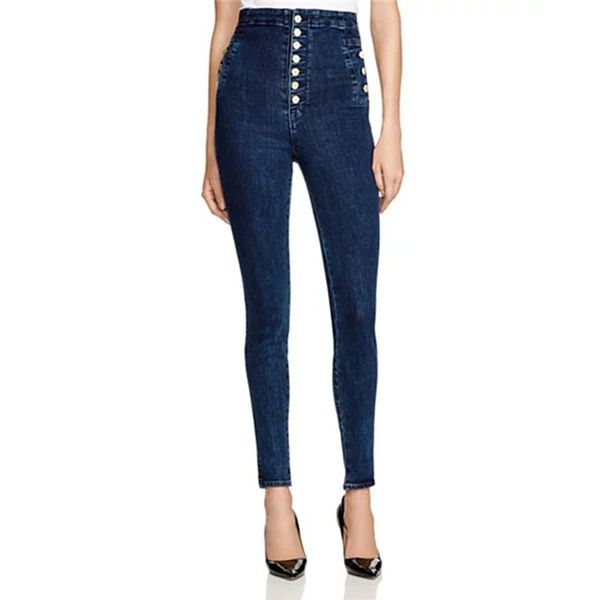 

autumn jeans for women blue jeans high waist with bottons woman thin slim female washed denim skinny pencil pants