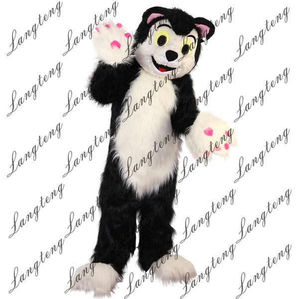 Acheter 2018 Haute Qualité Noir Et Blanc Chien Loup Chat Mascotte Costumes Pour Adultes Cirque De Noël Halloween Outfit Déguisement Costume Livraison