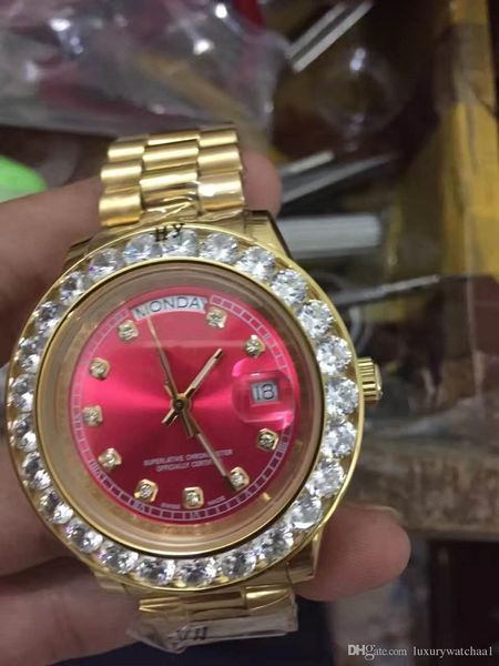 

Yellow gold big diamond aaa luxury men brand watch day date tainle teel pre ident automatic wri twatch red bu ine reloj watche men