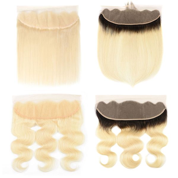 

10-18 inch lace frontal only hair extension 613 1b/613 ombre blonde brazilian human hair 13*4 ear to ear frontal closure part, Black;brown