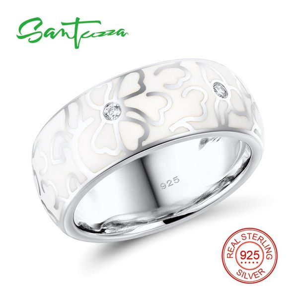 

santuzza silver ring for women authentic 100% 925 sterling silver white flower elegant ring fashion jewelry handmade enamel, Golden;silver