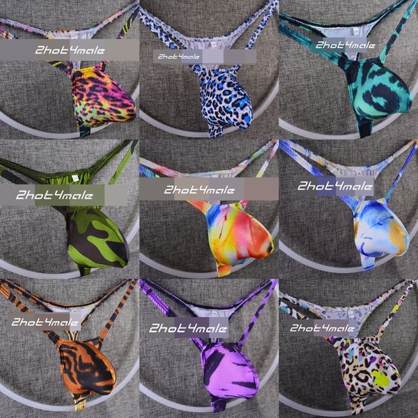 

men's underwear string thong t-back contoured pouch bulge bud ~ many prints, Black;brown