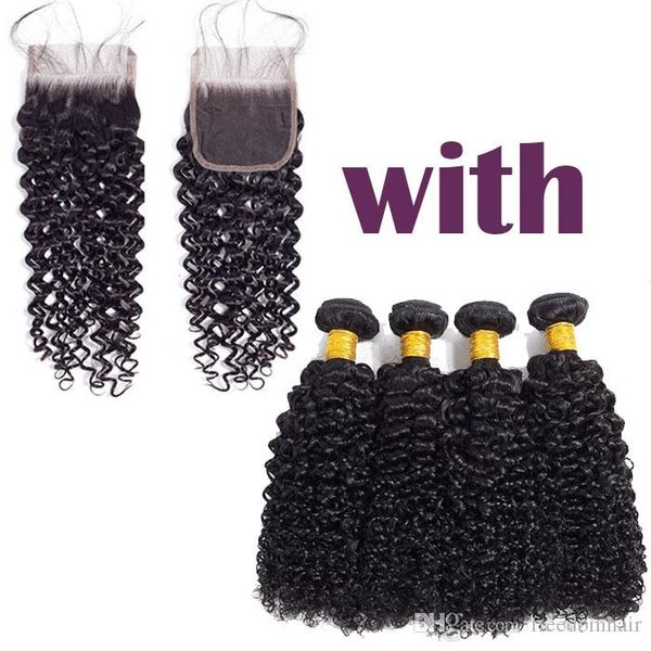 

малазийская перуанские бразильский виргинский кудрявый фигурные ткет волос 4 пачки с закрытием человеческих волос bundle с кружевом закрытие