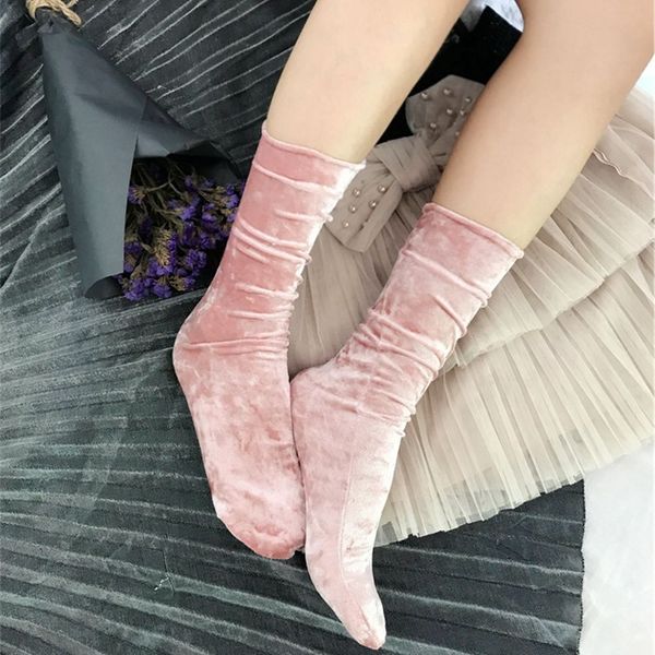 

1 pair fashion women girls winter warm casual velvet retro socks soft vintage socks anklet hosiery velvet long, Black;white