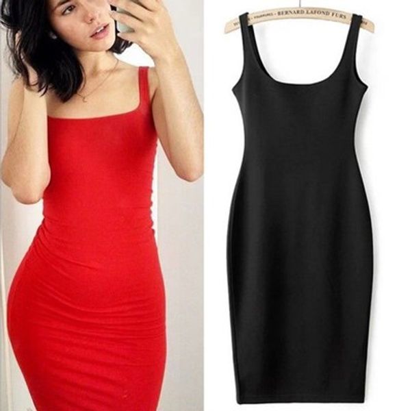 

Spaghetti Strap Dress Summer Sexy Off Shoulder Short Sheath Sleeveless Tight Solid Dress Sexy Back Casual Dress