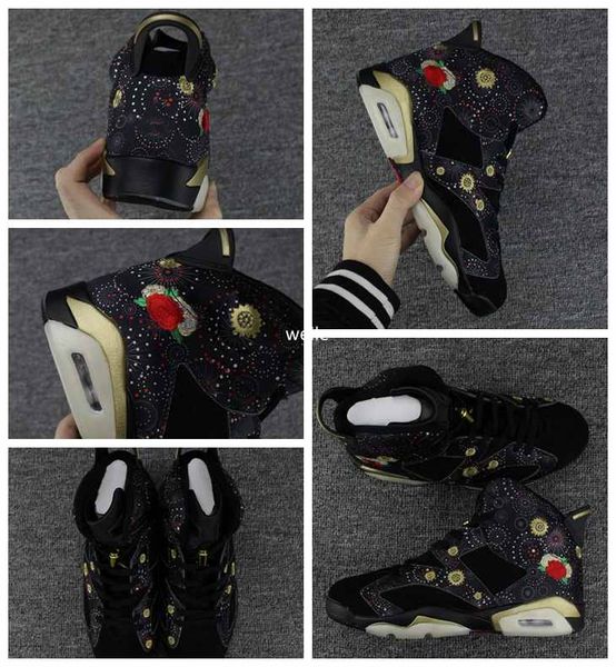

2018 new 6 chinese new year men basketball shoes 6s embroidery fireworks peony mens sports sneakers trainers size eur 41-47, White;red