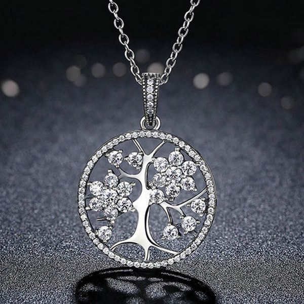 925 Sterling Silver CZ Crystal L'albero della vita Collana con ciondolo Scatola originale per Pandora Gioielli in argento Collane a catena per uomo Donna