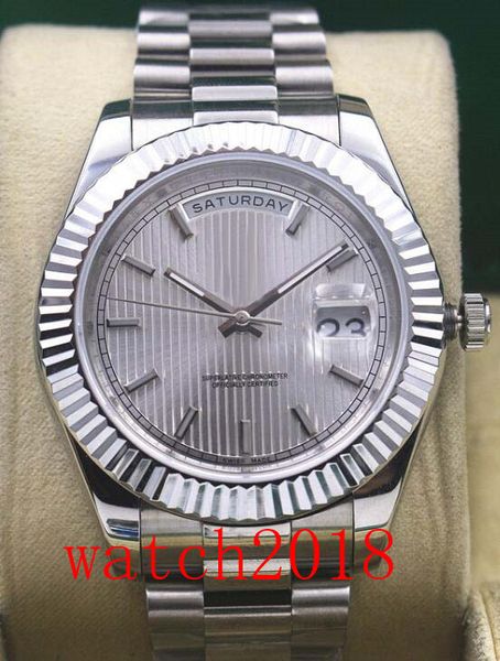 

luxury watch mens nib 40mm white gold 228239 silver stripe automatic fashion brand men's watch wristwatch, Slivery;brown