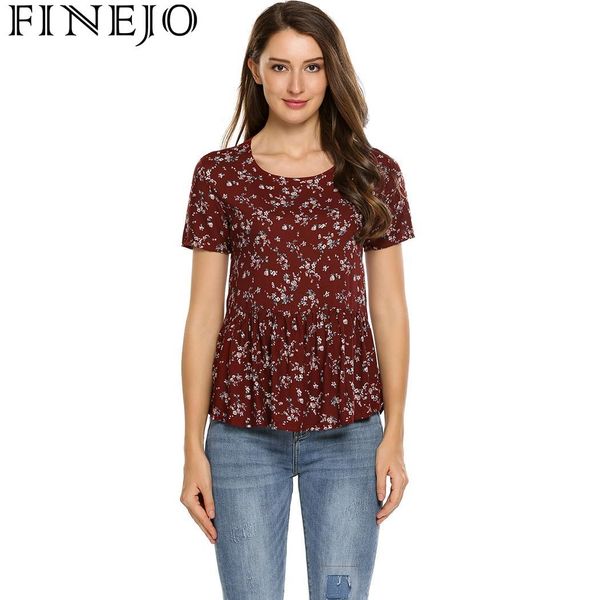 

finejo short sleeve print tunic t-shirt casual loose women, White