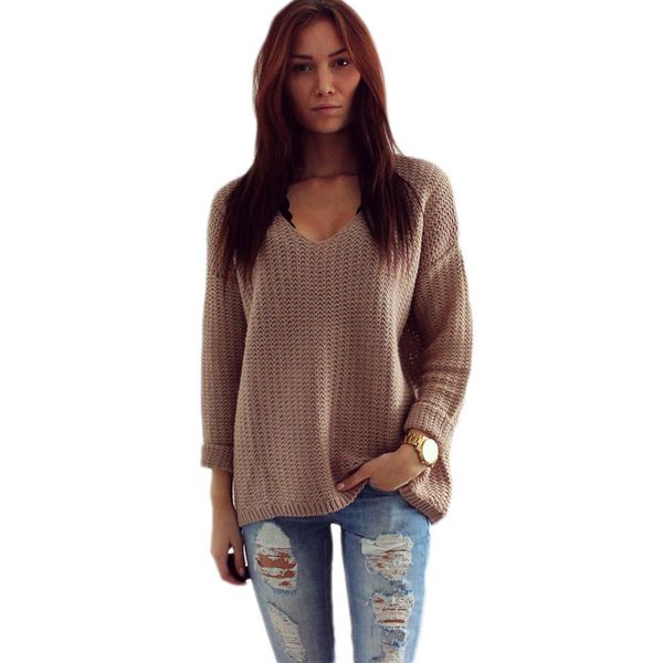 

womens long sleeve v-neck pullover jumper cardigan ladies loose sweaters winter warm femme vestidos, White;black