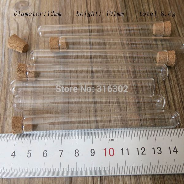 

50pcs/lot empty clear glass tube with cork transparent glass tubelar container test tube 12*100mm