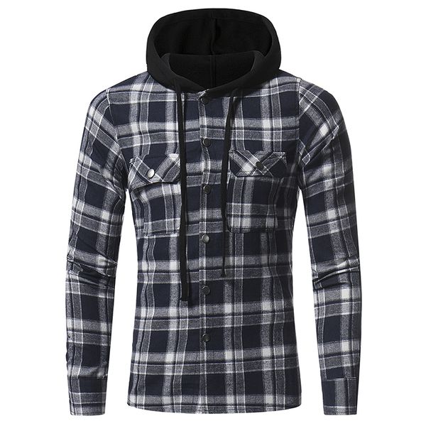 

plaid plus size mens hoodie plaid streetwear for men fashion casual clothes cardigan shirt clothing with pocket m  xl xxl xxxl, Black