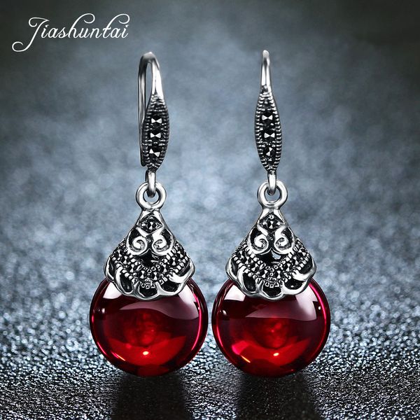 

jiashuntai 100% 925 sterling silver earrings for women retro round natural stones earrings vintage thai silver jewelry gift