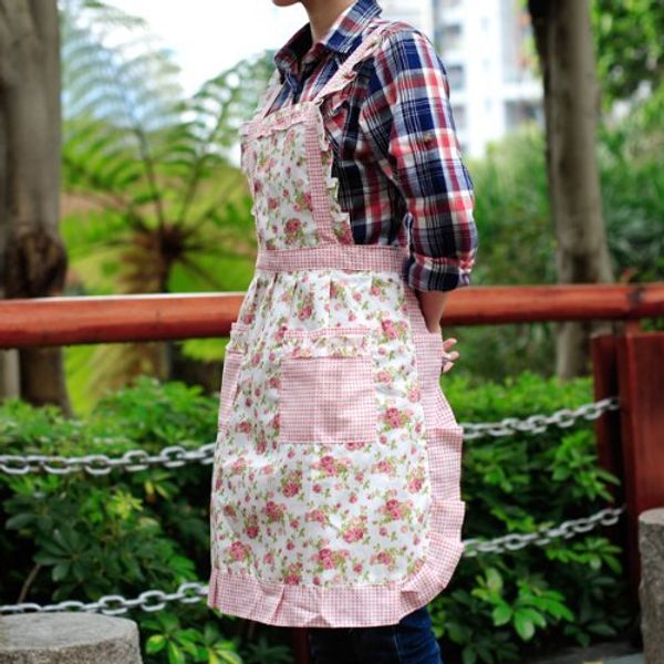 

cute coon bib rose bud grid paern home restaurant kitchen cooking apron