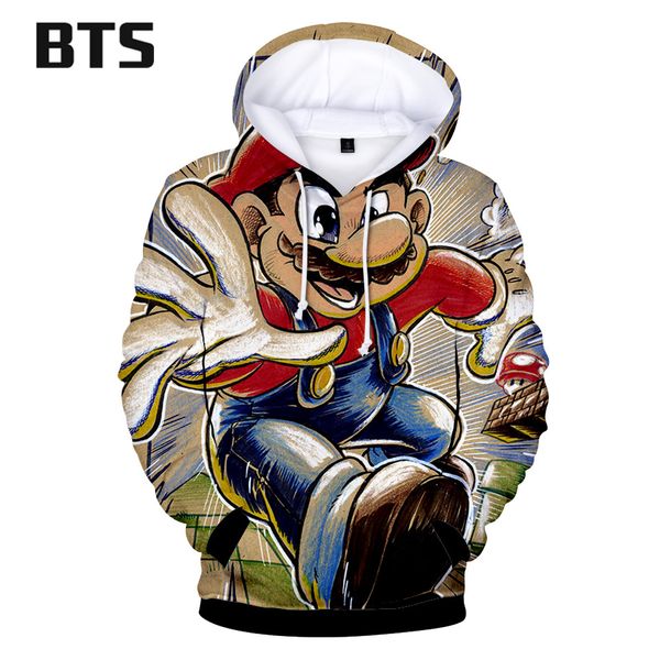 

bts print hoodies casual 3d tracksuit sweatshirts mario long sleeve men clothes 2018 hooded plus size q0808-q0817, Black