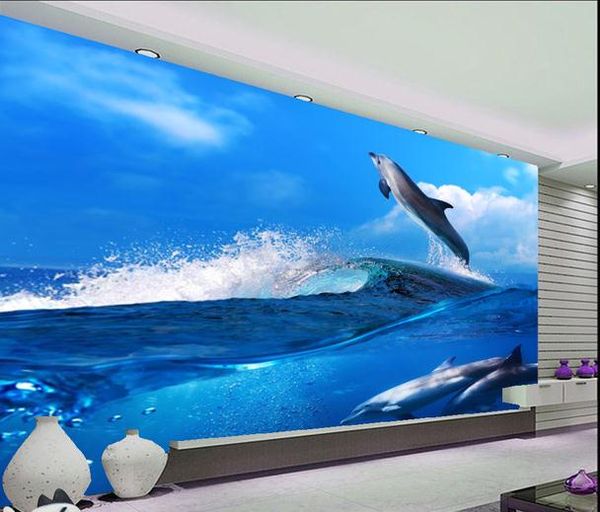 

голубое небо океан природа дельфин волна тв фон стены обои для стен 3 d для гостиной