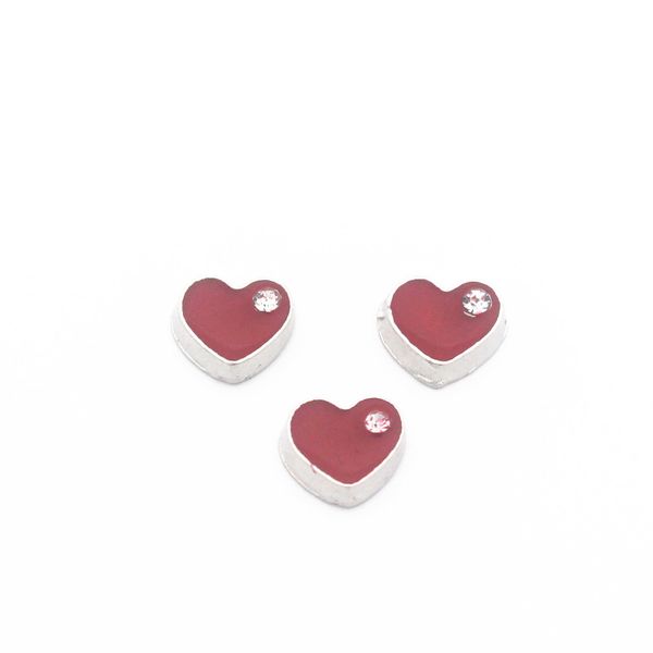 

10pcs/lot silver plating enamel red heart crystal floating charms for living glass floating lockets pendant necklace diy jewelry, Bronze;silver