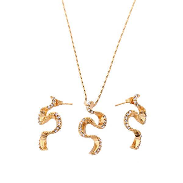 

twist rhinestone snake pendant necklace with stud earring jewelry set, Silver