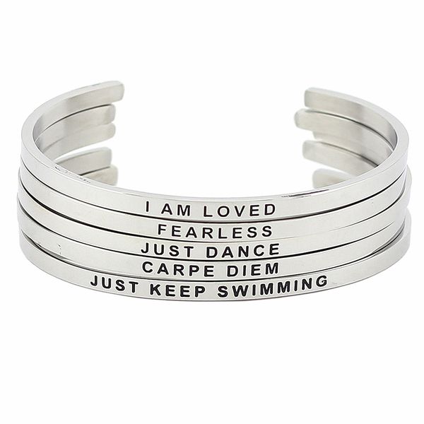 Silver Color 316L Stainless Steel Cuff Bracelet Bangle Engraved Positive Inspirational Quote Hand Stamped Mantra Bangle line Bangles Men Bangles Silver Color 316L Stainless Steel Cuff Bracelet Bangle Engraved Positive Inspirational Quote Hand Stamped Mantra Bangle line Bangles Men Bangles