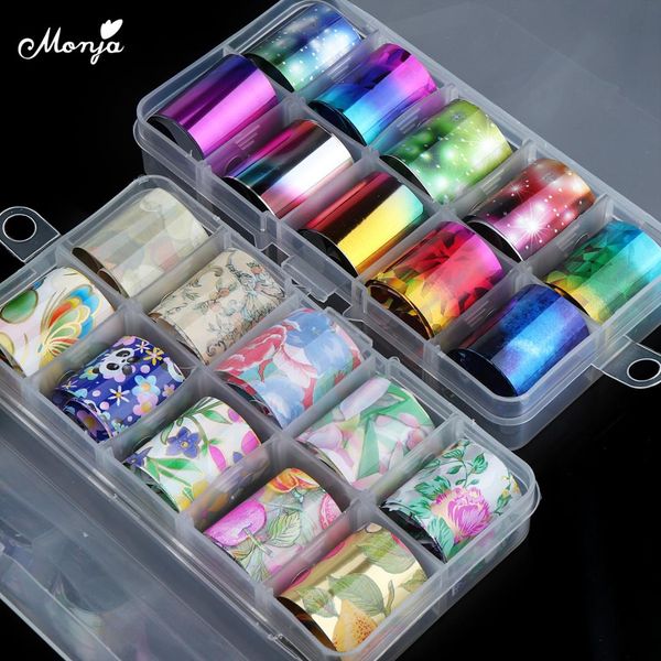 

monja 10 rolls/box 2.5*50cm nail art holographic colorful laser starry sky ab color foil stickers transfer decals decoration, Black