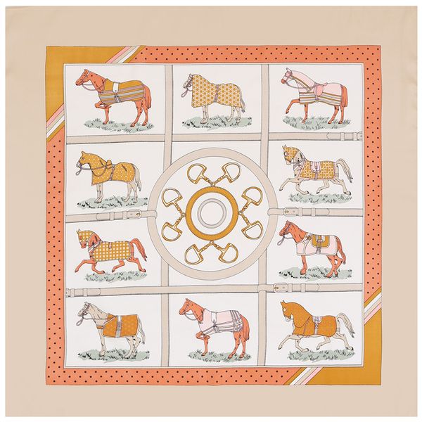 

handmade luxury design polyester women ten horse print scarf luxury animal pink bandanna foulard femme echarpe spring silk scarfs 70*70, Blue;gray