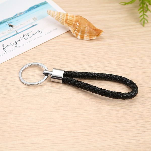 

popular hand-knit leather rope key ring creative gift men and women car key pendant ing, Silver