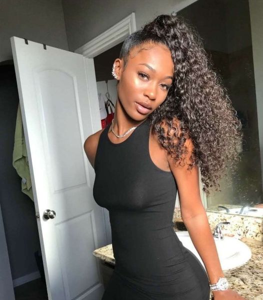African American Natural Kinky Curly Drawstring Ponytail Human