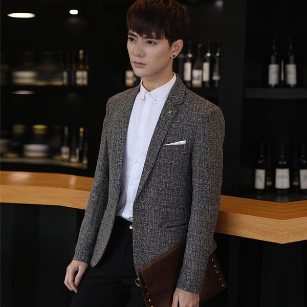 

korean slim casual blazer for men regular solid office jacket single button men casual wears, White;black