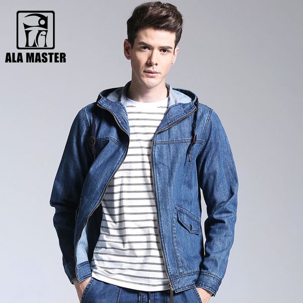 

a la master new autumn hooded jackets male s-3xl casual men denim jackets 100% cotton solid brand mens jeans outerwear coats, Black;brown