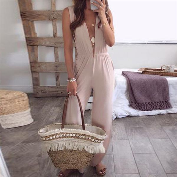 

women v-neck spaghetti strap wide legs bodycon jumpsuit trousers clubwear salopettes pour femmes terno das mulheres salopettea1, Black;white
