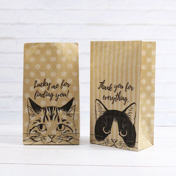 

kraft paper bags 6pcs cat dots stripes design paper envelopes stand up portable bag storage packing pouches for kid book storage