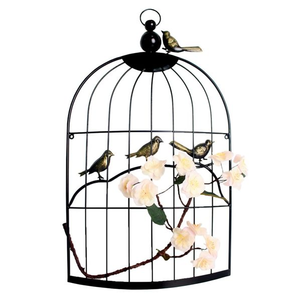 Acheter Grand Fer Antique Décoratif Demi Cages à Oiseaux En Fer Classique Cage à Oiseaux Avec Fleur Artificielle Pour Mariage Home Decor Fait à La