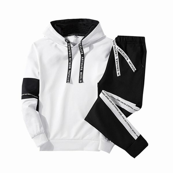 

plus size coat men set clothing hoodies+pants sets sweatshirt cotton casual patchwork tracksuit men brand 2 pieces, Gray