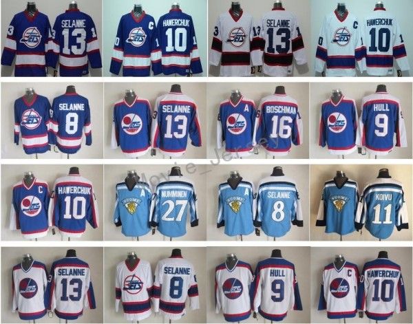 

Winnipeg 10 Dale Hawerchuk Jersey Men Hockey Vinatge 13 Teemu Selanne 27 Teppo Numminen 11 Koivu 16 Laurie Boschman 9 Bobby Hull