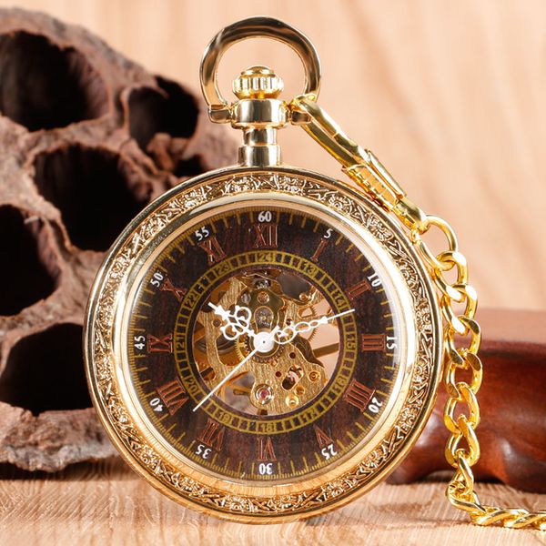 

vintage mechanical pocket watch luxury pendant exquisite hand wind classic roman numbers open face for men women watches gift, Slivery;golden