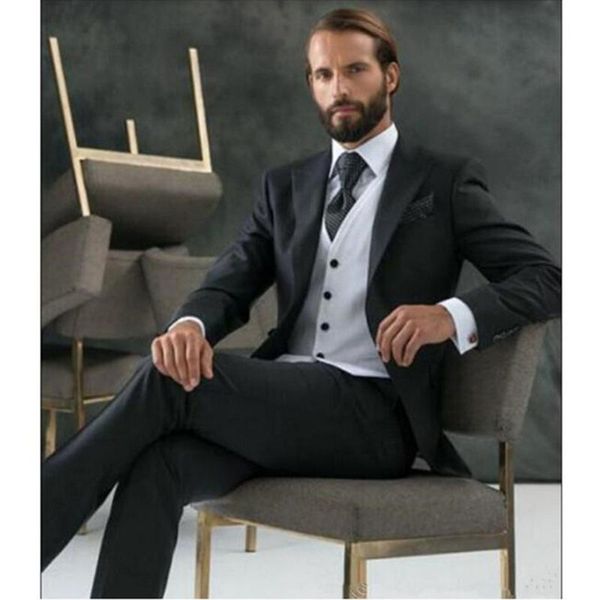 

the latest mens suits classic groom tuxedos suits 2017 black lapel one button formal prom men suit tuxedos (jacket+vest+pants, White;black