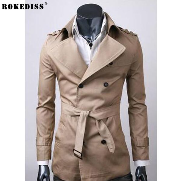 

rokediss trench coat men autumn spring double breasted men outerwear casual coat men's jackets windbreaker mens trench z122, Tan;black