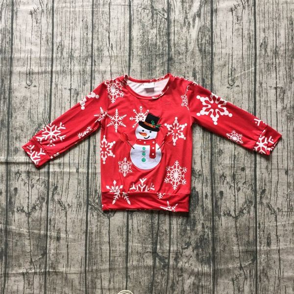 

christmas winter baby boys children clothes boutique cotton t-shirts raglans outfits red snowman snowflare long sleeve kids, White