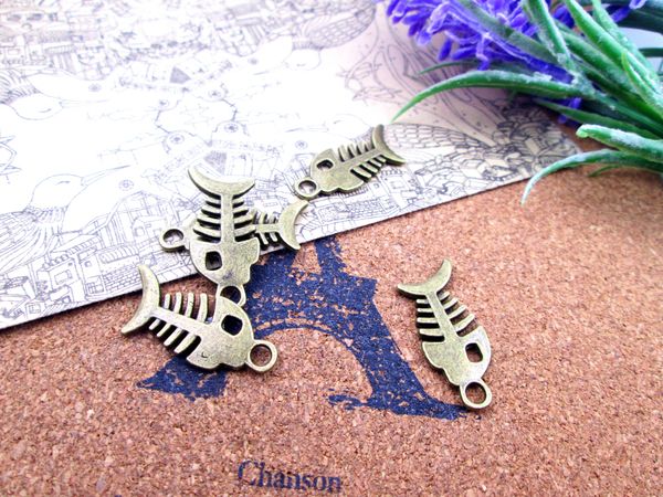 

54pcs-- 28x12mm antique bronze lovely fish bone charm pendant 2 sided, Bronze;silver