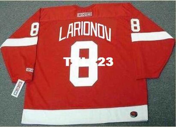 

men #8 igor larionov detroit red wings 2002 ccm k away hockey jersey or custom any name or number retro jersey, Black;red