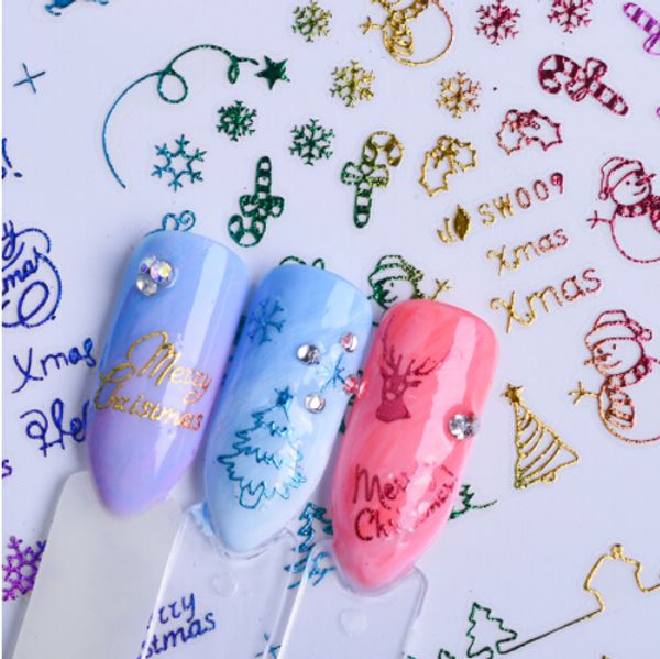 

3d nail stickers christmas laser cartoon xmas adhesive tips shiny decoration diy stencil rainbow color manicure, Black