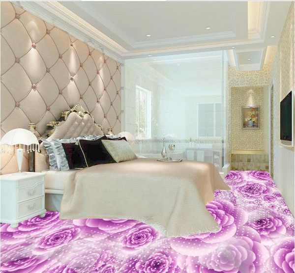 

fantasy purple rose floor decorative painting 3d pvc floor wallpaper for bathroom