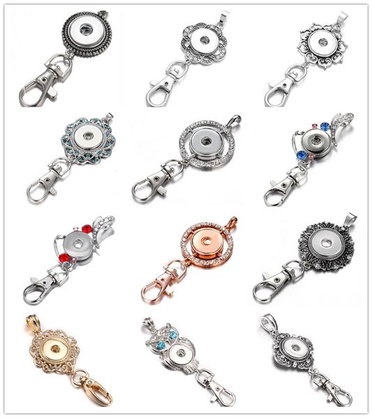 

12styles noosa chunks metal 18mm snap buttons key chains keys ring for necklace jewelry for men & women, Slivery;golden