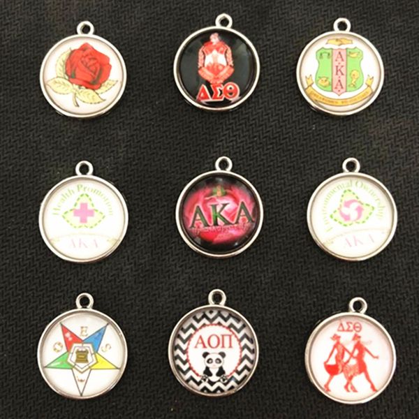 

mix round accessories glass aka sorority crest charm for bracelet and necklace sorority charm 20pcs/lot, Bronze;silver