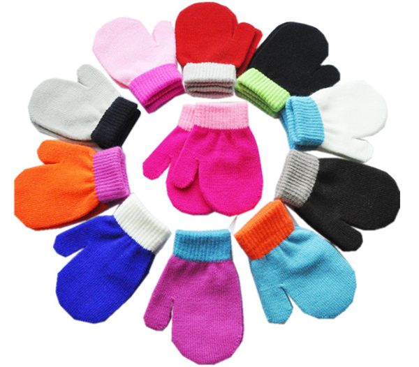 4 pcs Kids Gloves Stretchy Knit Gloves Winter Boys Girls Children Plain Solid