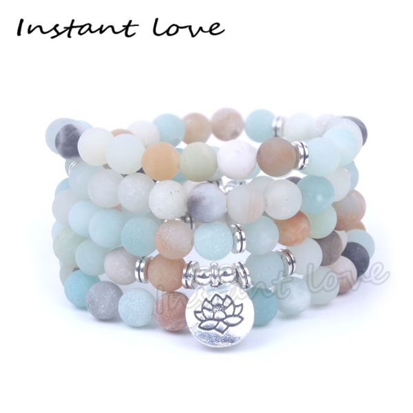 

matte frosted amazonite beads with lotus om buddha charm yoga bracelet 108 mala necklace dropshipping fashion women`s bracelet, Black